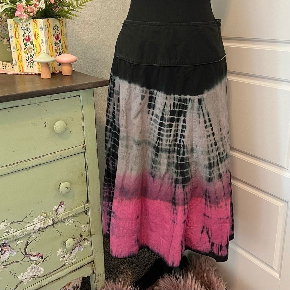 Mix Nouveau Y2K Pink Black Grey Tie Dye A Line Skirt Sz‎ 12 Made In India Hippie